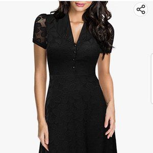 Miusol Women's Cap Sleeve A Line Dress, Large, Black